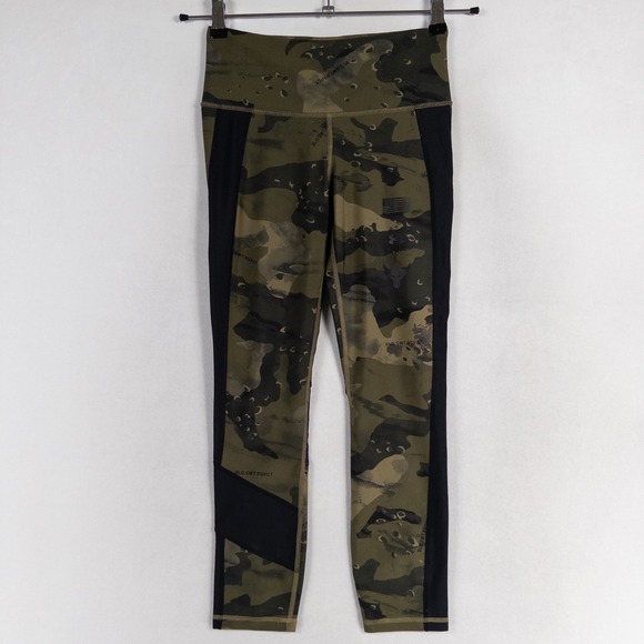 Under Armour Project Rock 7/8 Leggings Womens Small Green Camo Compression - Picture 1 of 10